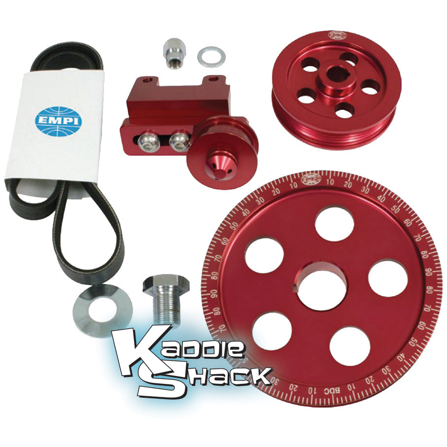 Serpentine Belt and Pulley System, Billet Aluminum, Red Kaddie Shack