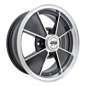 EMPI BRM Wheel, 4-Lug, 4x130 Gloss Black, Polished Lip 4.5" Wide