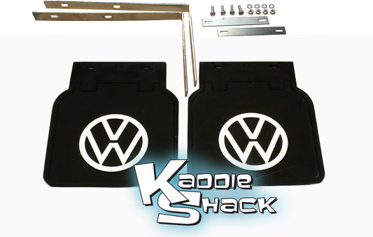 VW Bus Resto Quality VW Logo Mud Flaps Black w/ Brackets