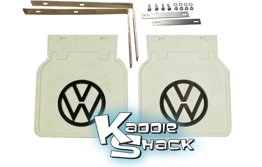 VW Bus Resto Quality VW Logo Mud Flaps White w/ Brackets