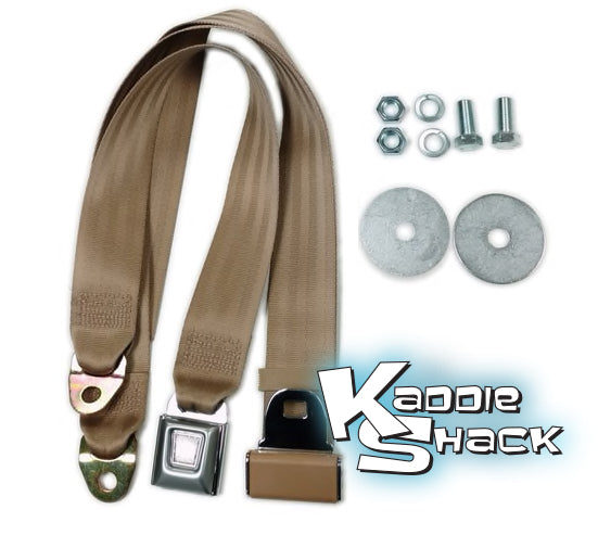 Tan Seat Belt, 2-point Lap, Button Latch, with Mounting Hardware