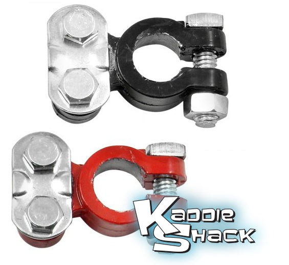 Battery Terminals, Pair, Red/Black, Clamp On Style