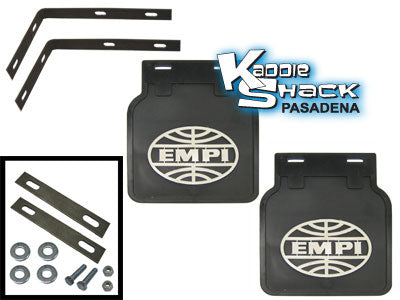 EMPI Mud Flaps, Black, Pair with Brackets and Snap-in Logo